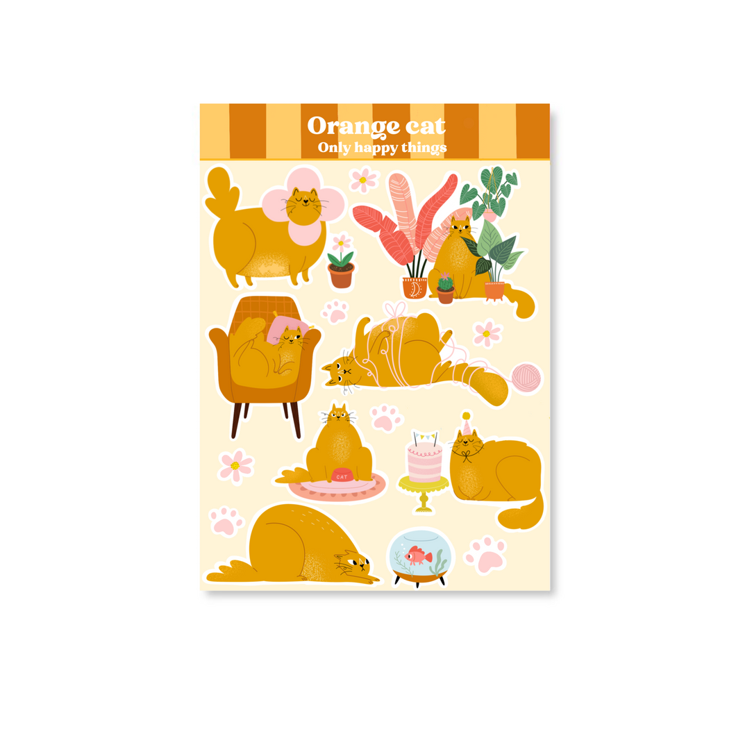 Stickervel Orange cat A6