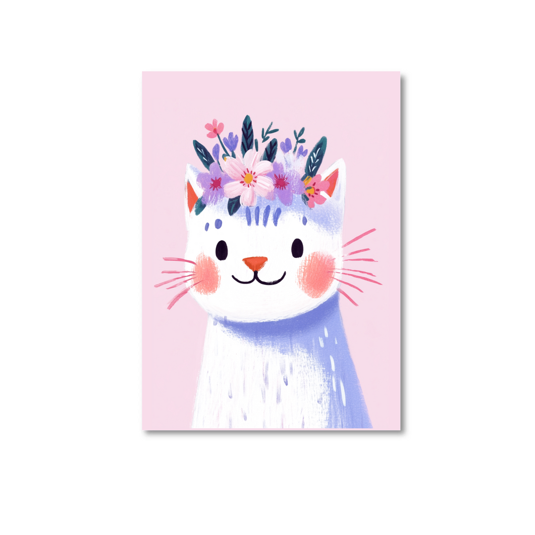 Kaart kat met bloemenkroon